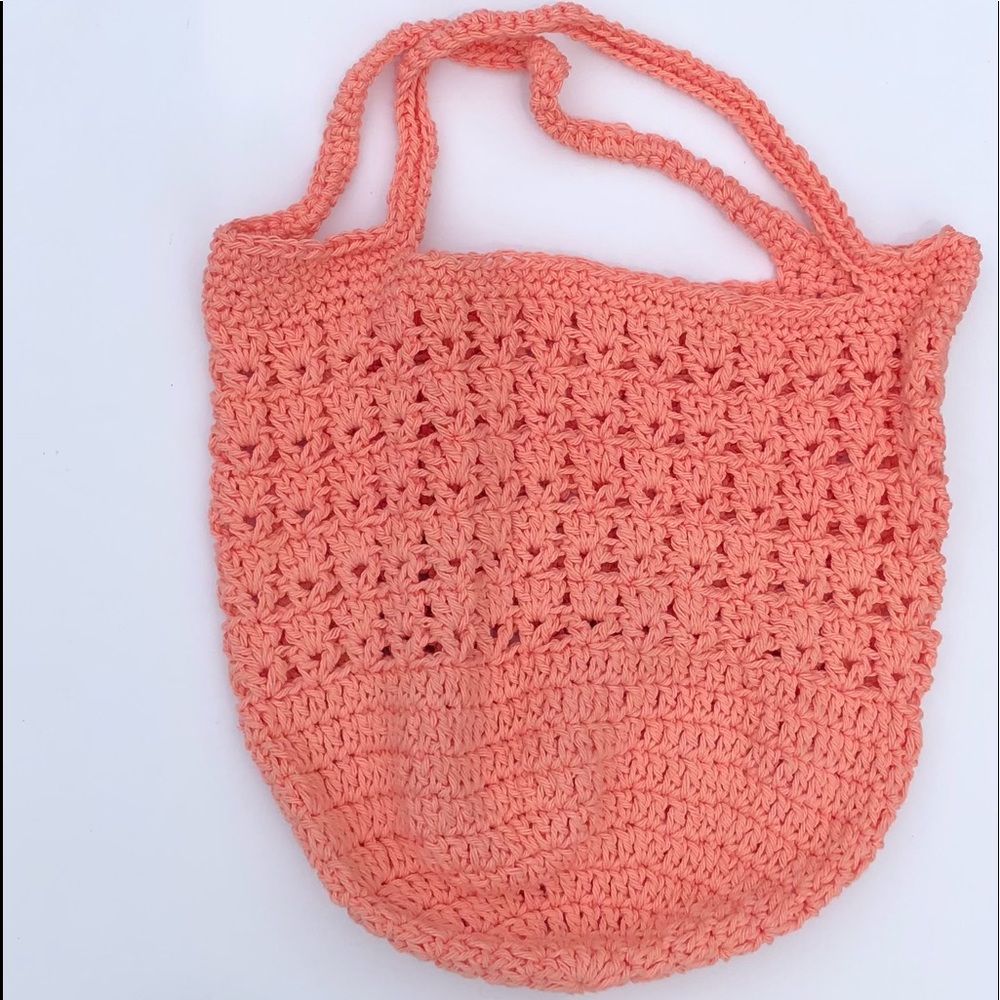 Small top handle crochet mesh tote bag
